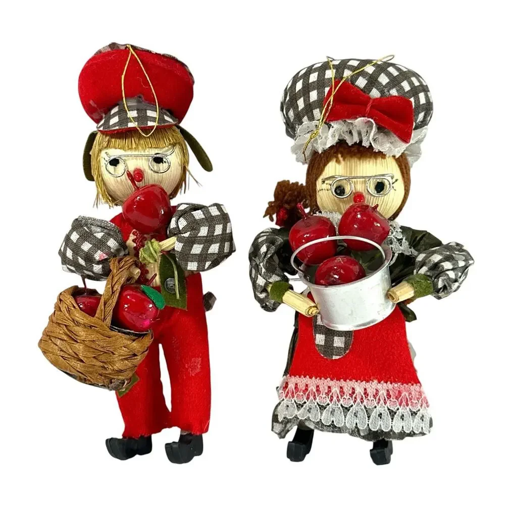 Vintage Kurt S Adler Apple Picking Couple Ornaments 5” Taiwan Set of 2